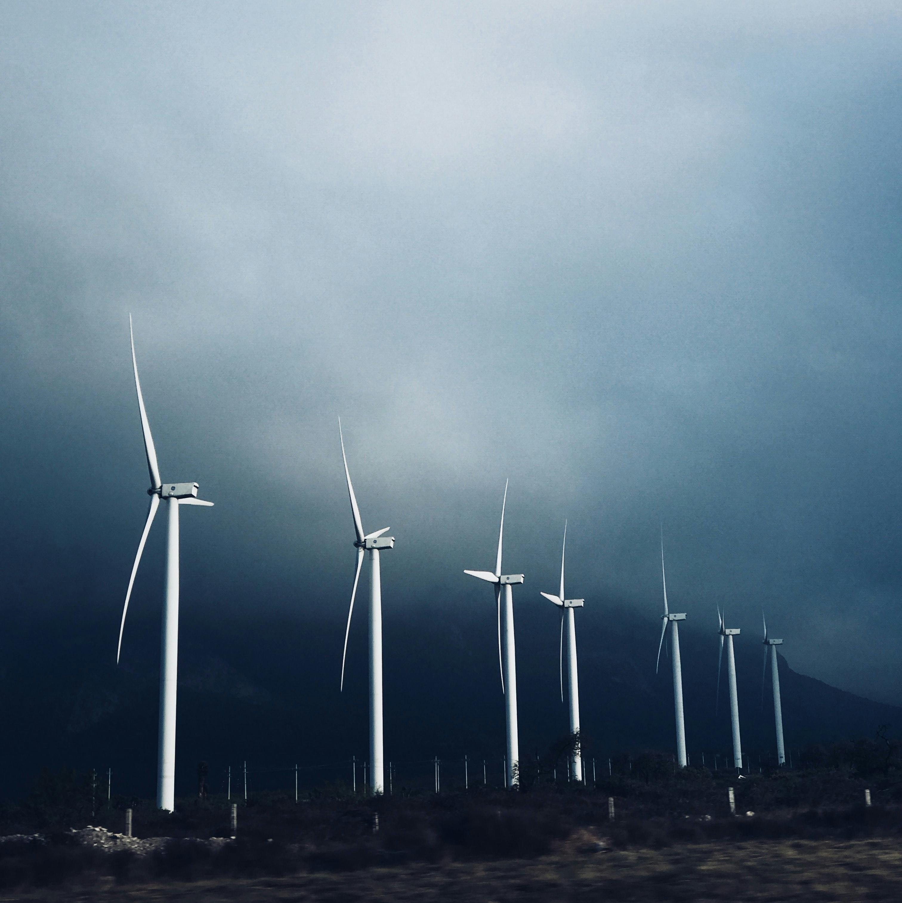 Wind turbines in fog