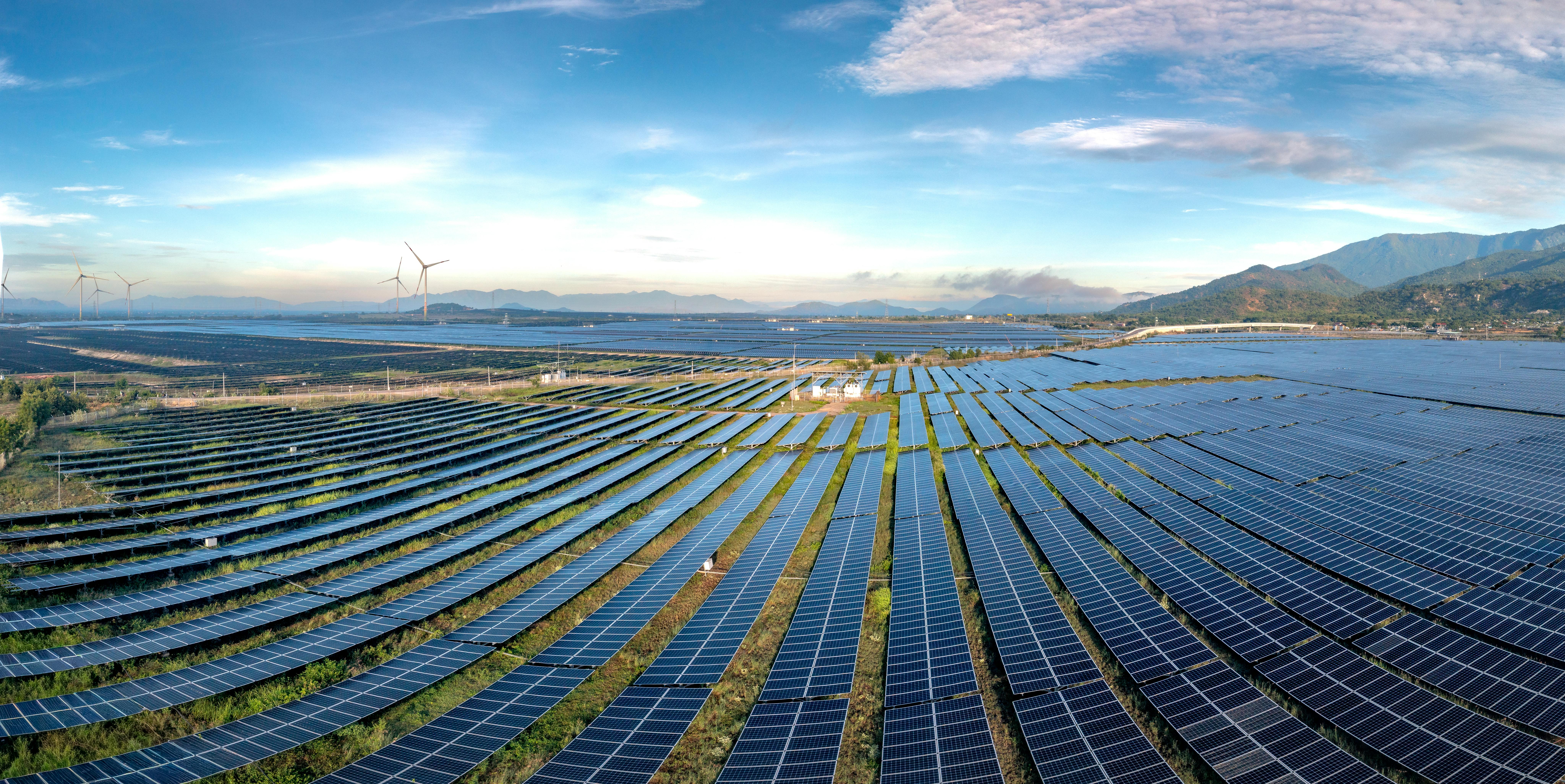 Aerial view of renewable energy landscape
